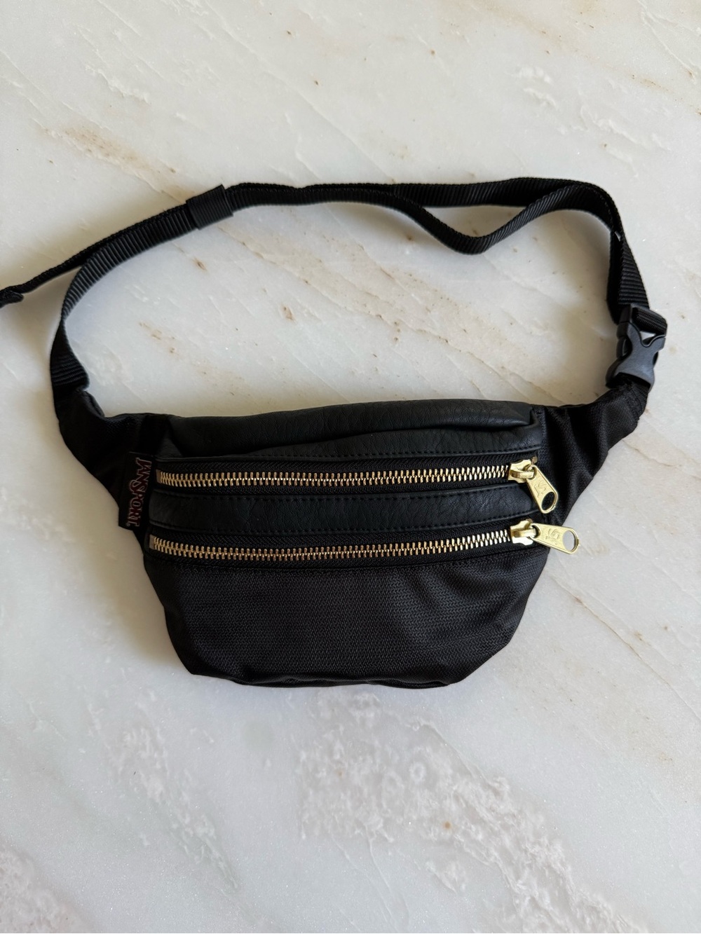Jansport Black Waist Bag with Gold Zippers NWOT